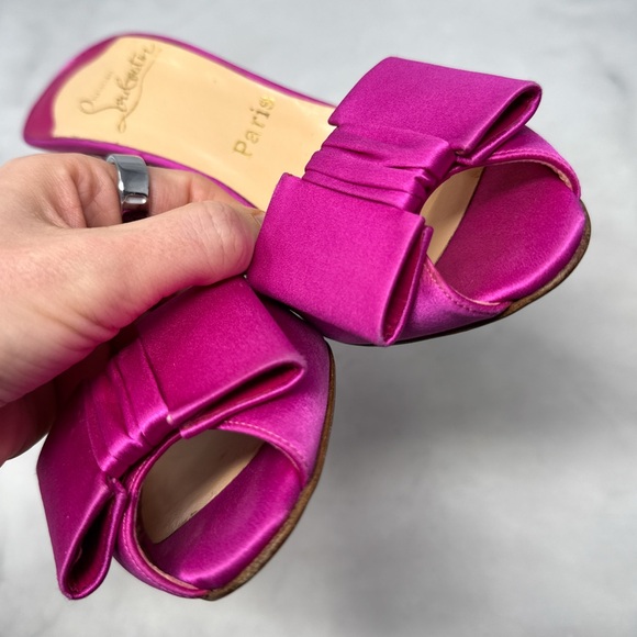 Christian Louboutin Vintage Joli-Noeud Silk Bow Slip On Mule Sandal Heel Pink 37 - Picture 8 of 16
